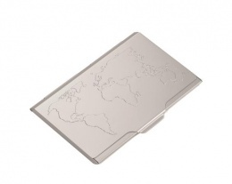 Névjegykártyatartó tárca, fém, 10 db-os, TROIKA  "World Map"